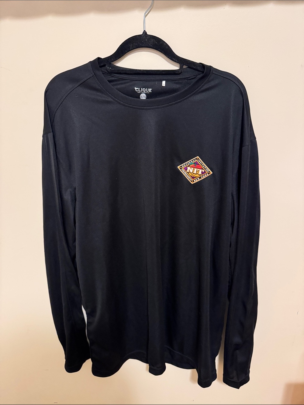Clique Men's Black Long-Sleeve Tee with Embroidered Chest Patch
